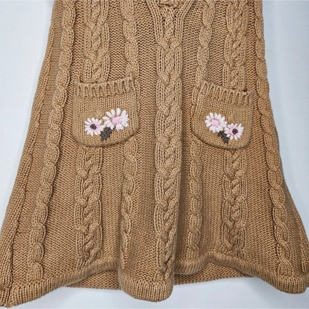 Baby Gap Embroidered Cable Knit Pop Over Sweater Dress Faux Fur Sz 12-18 Months